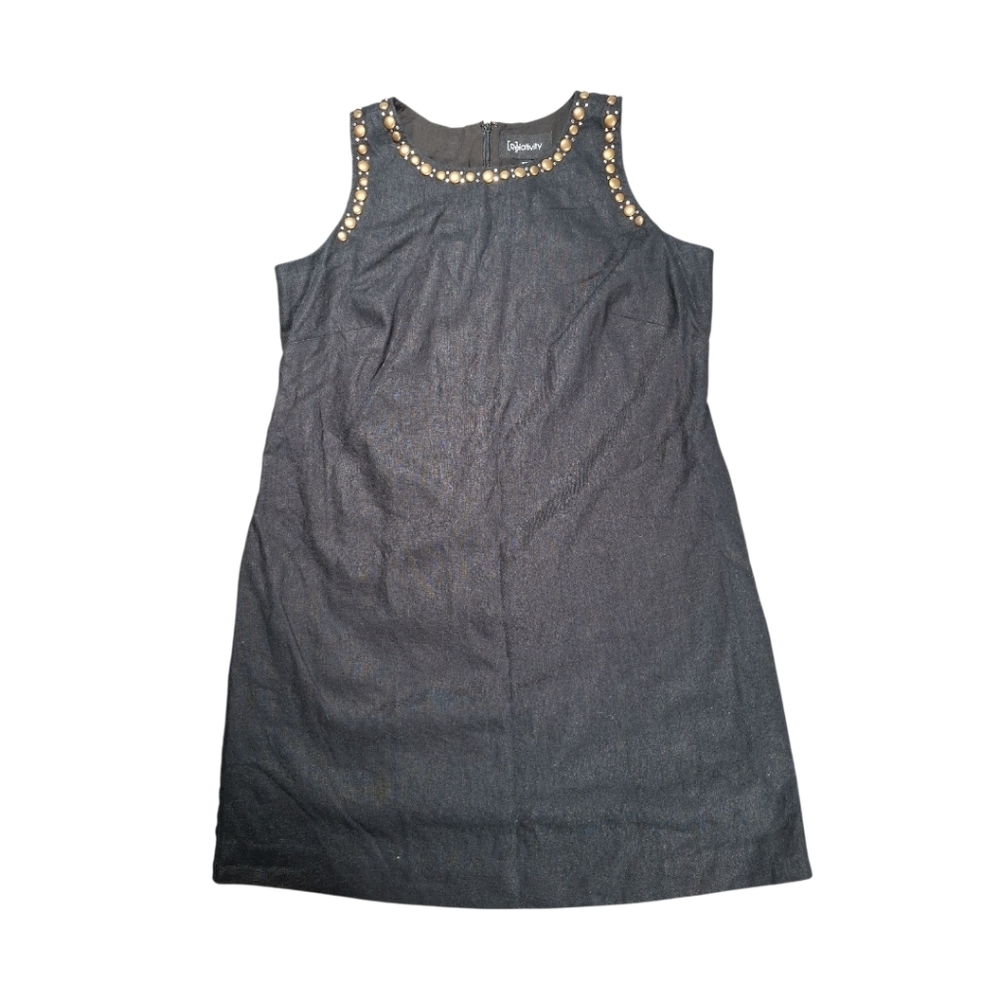 Relativity size 16W Black Sleeveless Linen Dress Embellished Studded Linen